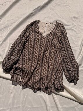 Show Me Your MuMu Taupe and Black Snake-Print V-Neck Blouse